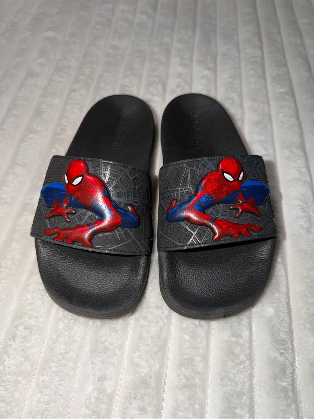 adidas Black Slides with Spider-Man | Size 2 Kids